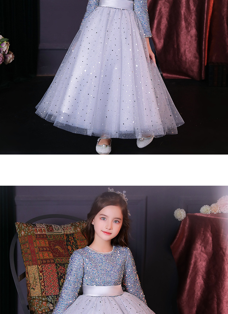 Mädchenkleid Langarm Blumenkind Prinzessin Kleid Kinder Host Klavierkleid High-End-Geburtstagsabendkleid Frühling Sommer – Detail 9