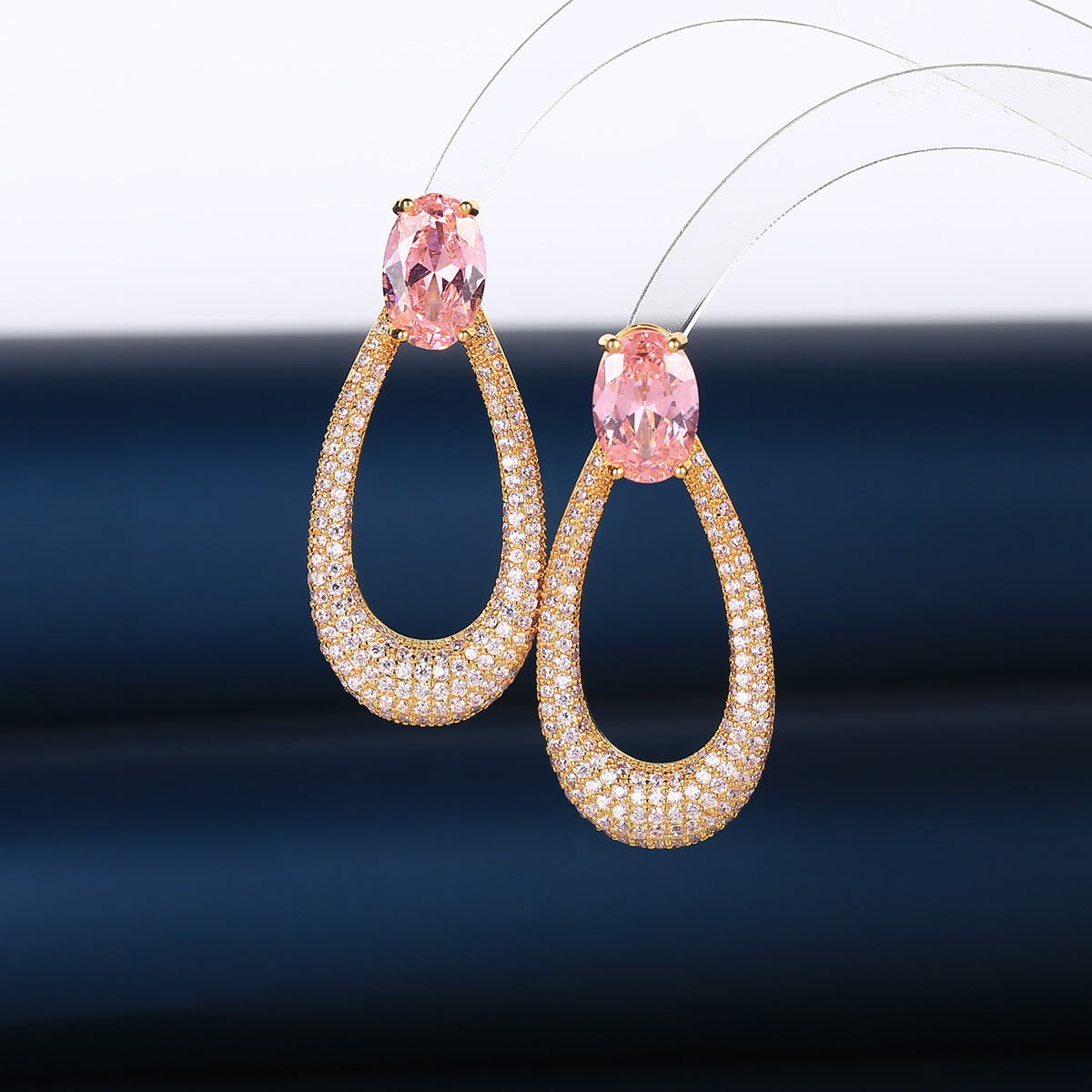 elegant fashionable earrings with zircon drop-shaped