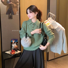 清仓不退换 秋冬复古休闲百搭显瘦软糯花线翻领保暖毛衣女1333-55