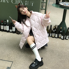 外贸大码小香风无领菱格羽绒棉服女冬季短款圆领厚外套设计感棉衣