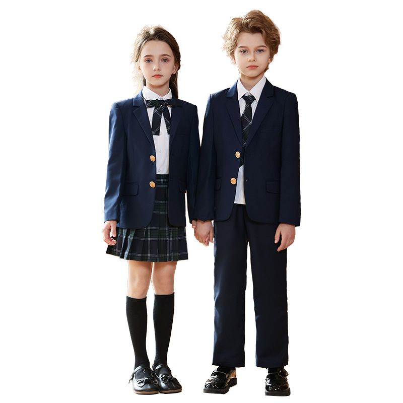 Uniformes de escuela primaria, uniformes de jardín de infantes de primavera y otoño, uniformes de clase de estudiantes de secundaria, trajes de estilo universitario británico, trajes de rendimiento