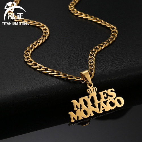 Cross-border hip-hop stainless steel English name necklace electroplated 18k gold men's detachable letter pendant necklace trendy