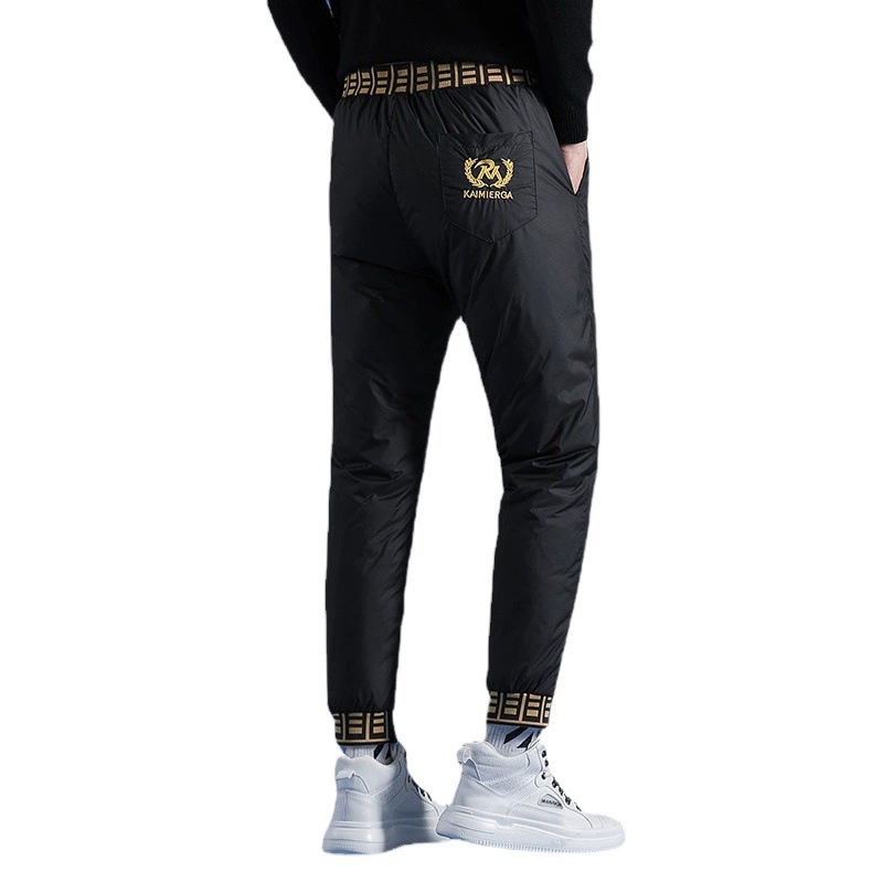 Пуховики мужская верхняя одежда утолщенные зимние теплые брюки модные брюки мужские брюки на гусином пуху