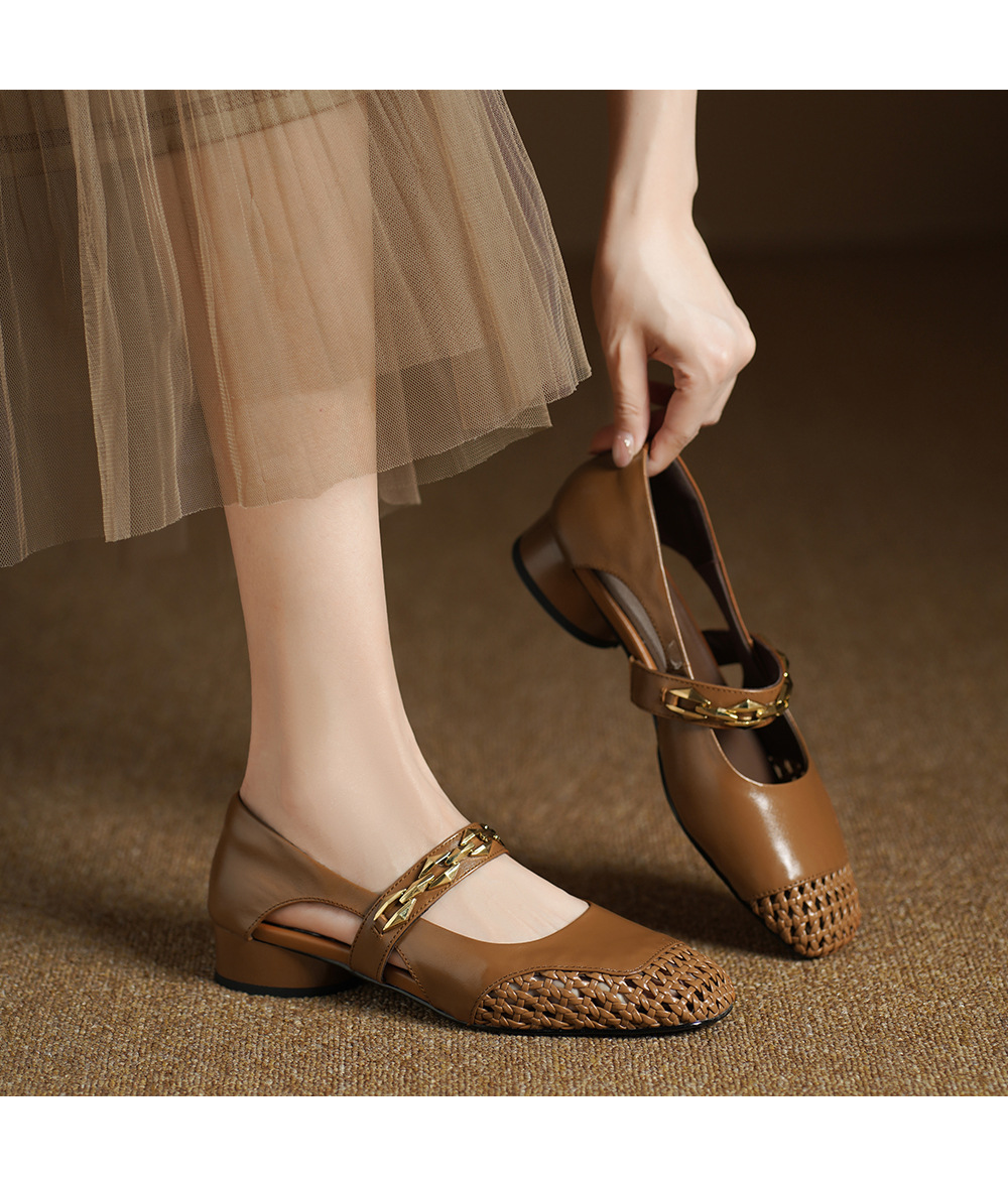 Sandal nữ gót thấp mũi hở quai ngang đế xuồng cỡ lớn 33–43 — đen chi tiết 11