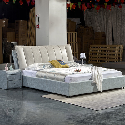 北欧布艺床 双人主卧婚床1.8m储物布艺床工厂批发 可拆洗科技布床