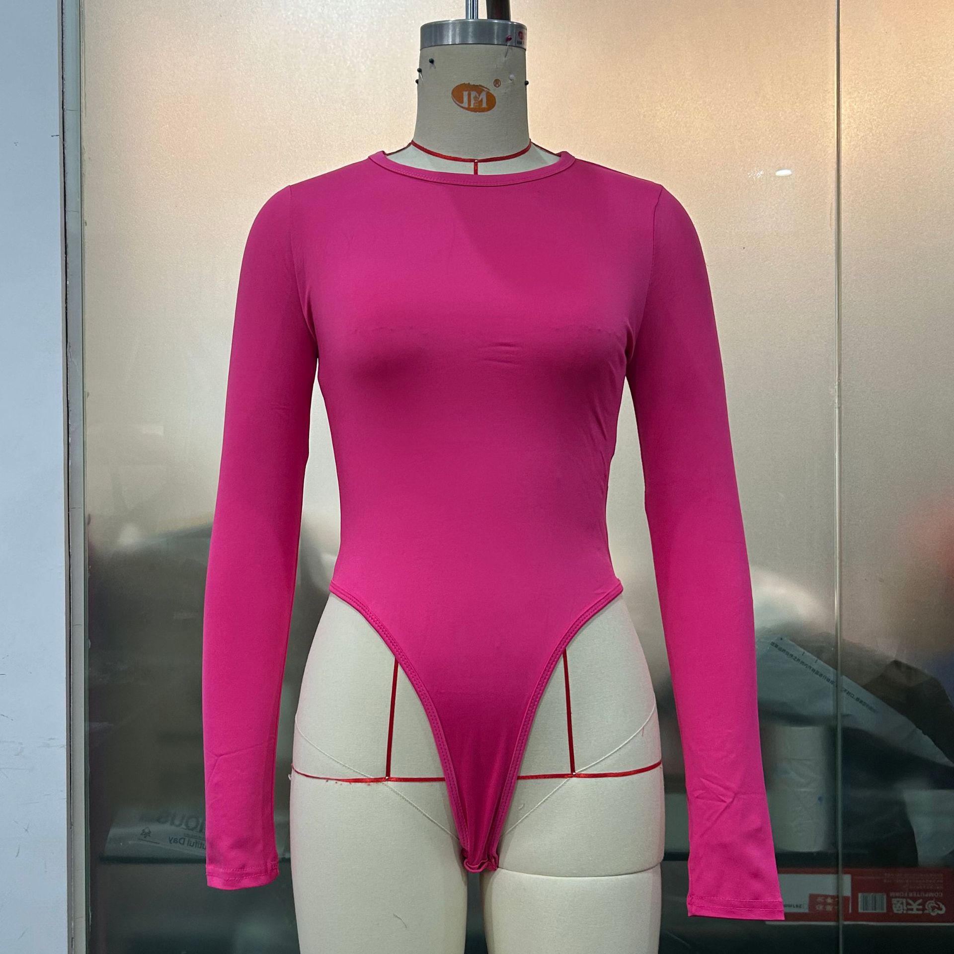 Las mujeres transfronterizas de manga larga traje apretado de cuello redondo superior burst hebilla bottoming camisa Otoño e Invierno Nuevo SU3650