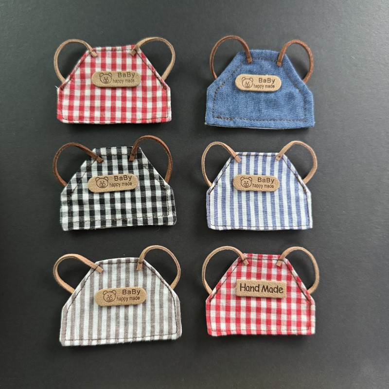 레트로 그레이 스트라이프 앞치마 (곰 스티커)