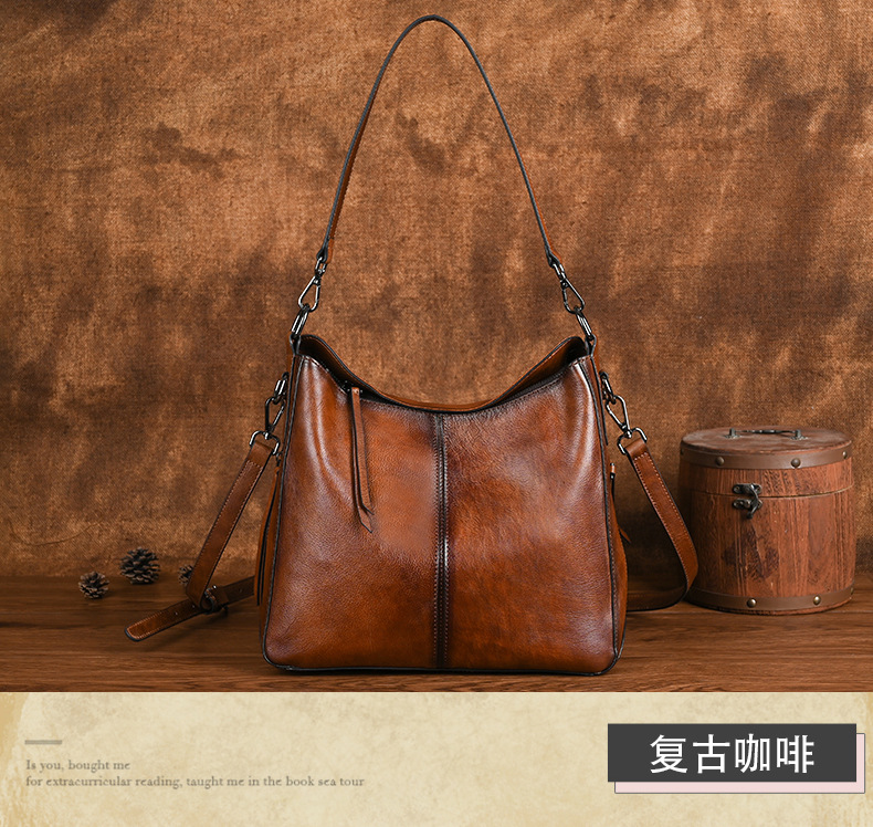 Túi xách nữ da bò thật cao cấp, dung tích lớn, chất liệu da mềm, đeo chéo/vai, kiểu dáng retro — Màu nâu cổ điển, Màu Cà phê cổ điển, Màu đen cổ điển chi tiết 11