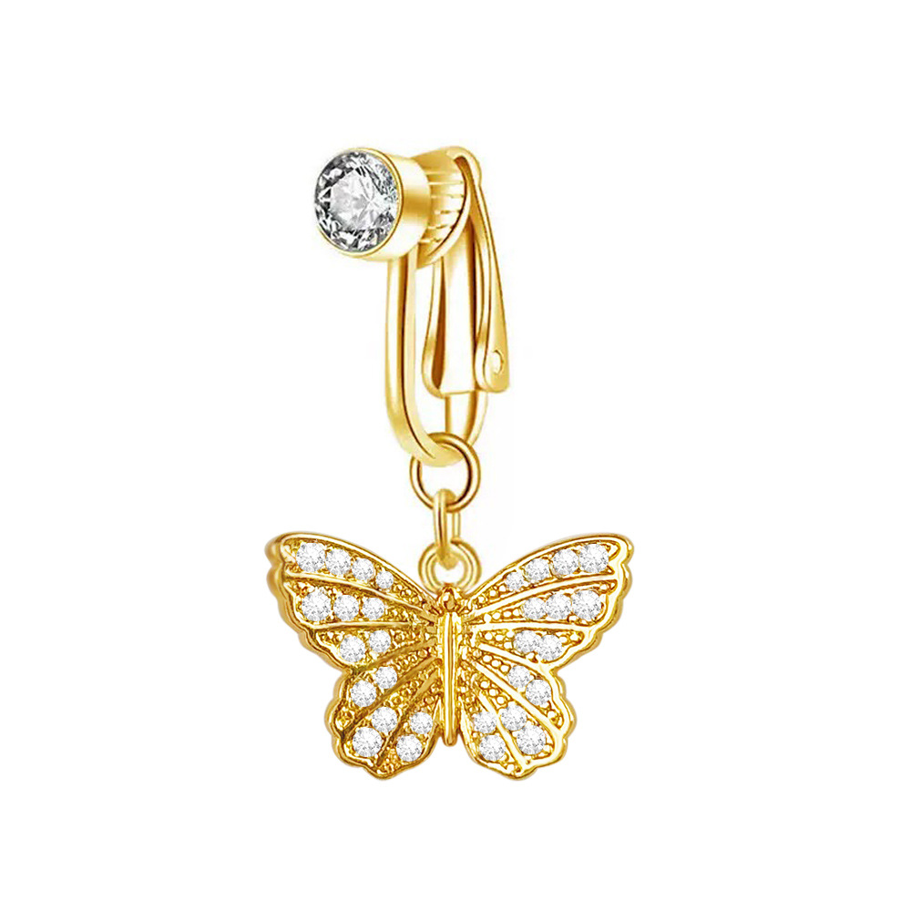 Butterfly Zirconia Navel Stud Non Piercing S Shaped Ring_voghion.com