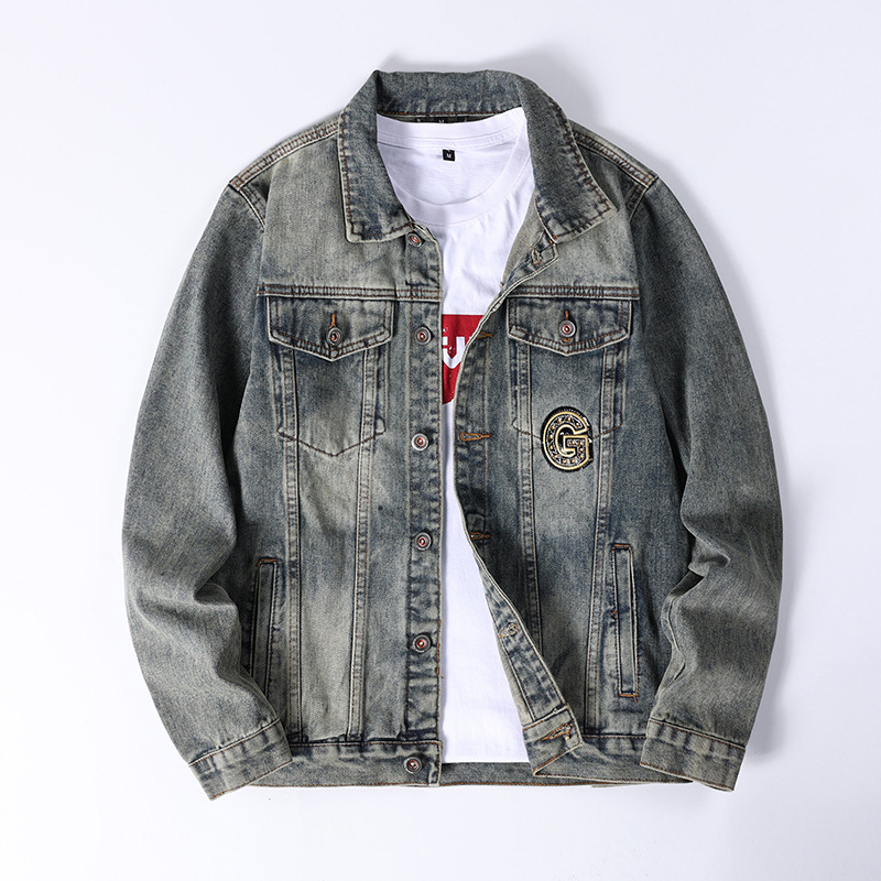 Modern herr denimjacka med broderi i lyxig stil_voghion.com