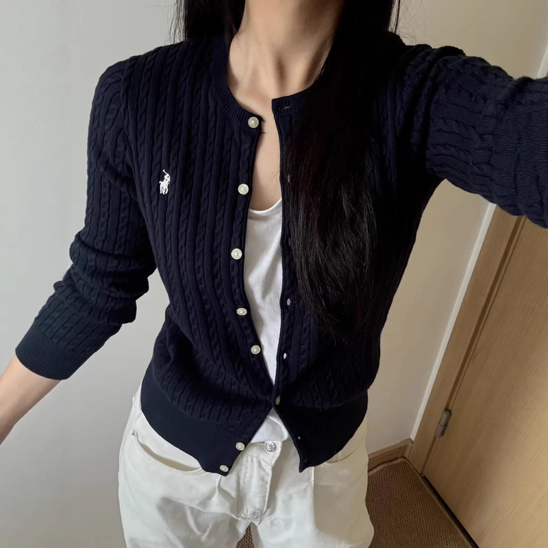 [Original Label with Qr Code] Rl Ralph Lauren Knitted Long-Sleeve Cardigan Sweater with Small Cable Pattern, Slimming Effect, Same Style as Zhao Lusi