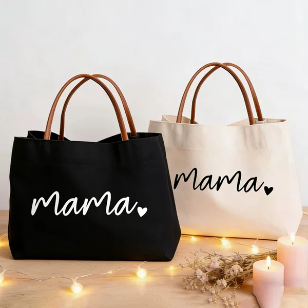 Mama Letter Canvas Tote Bag, Large Capacity Commuter Bag, Simple Shoulder Handbag for Women, Mother's Day Gift