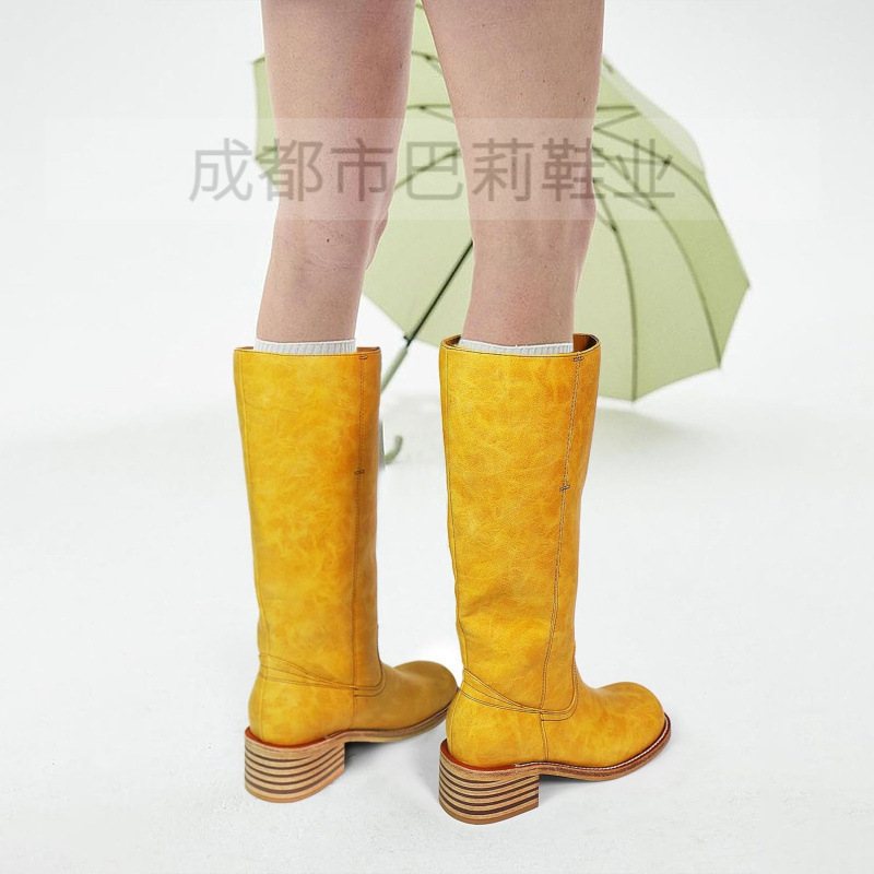 2025冬季新款外贸新款欧美长靴40-46大码复古女式校园西部牛仔靴|undefined