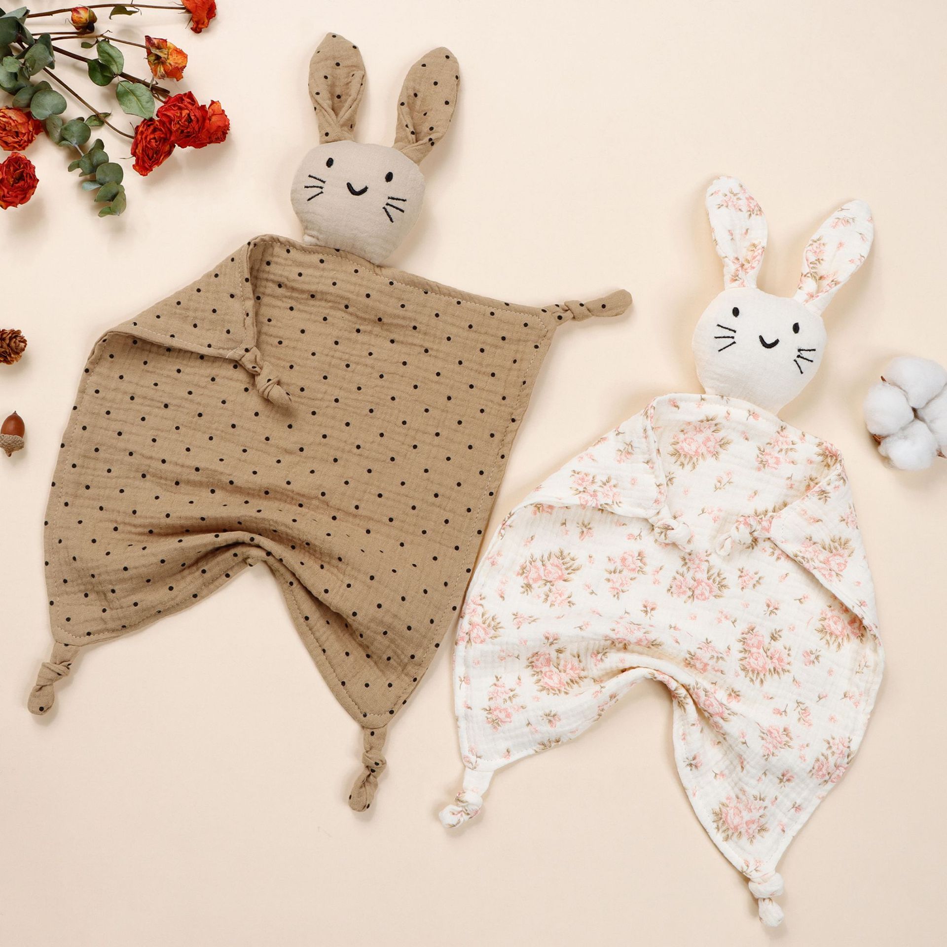Cross-Border Best-Selling Printed Baby Comfort Towel, Pure Cotton Double-Layer Gauze, Baby Sleeping Companion, Cat Doll, Newborn Blanket