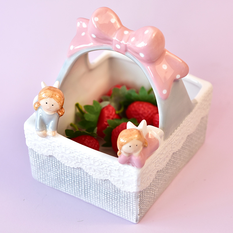 Boda americana Ángel Día de San Valentín Rosa chica Corazón de cerámica cesta de almacenamiento cesta de cerámica cesta de flores decoración adornos image 4