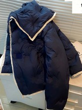 流行藏蓝色大翻领短款棉服女加厚2022年新款小个子冬装厚外套2704
