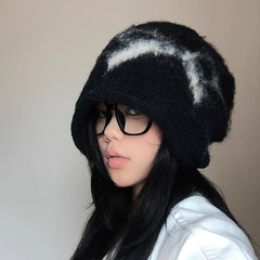 韓国風パイル帽子、秋冬リボンニット帽、頭囲が大きい、顔が小さい、暖かいつば帽子、ファッショナブルで多用途