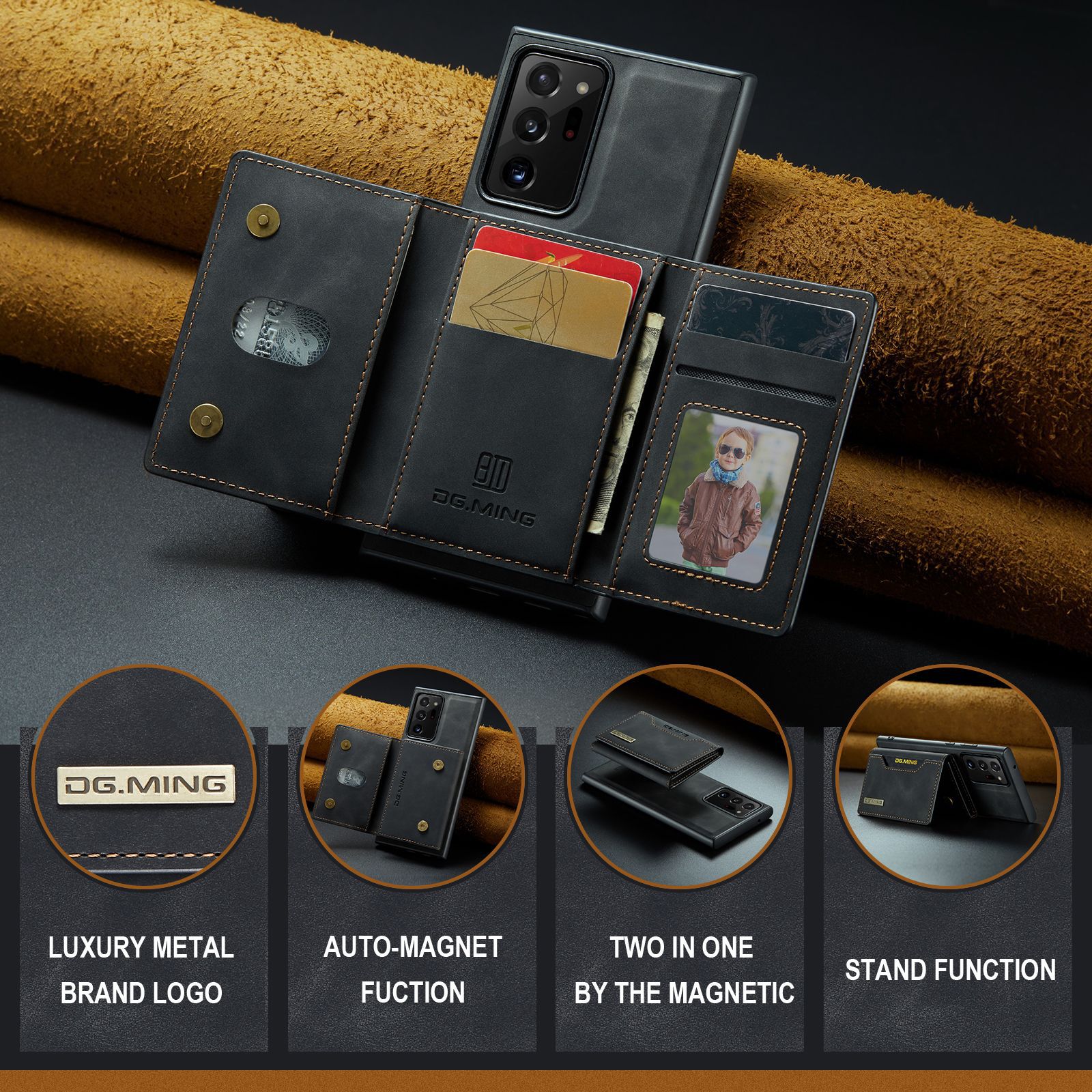 M2 Samsung Note20 Ultra mágneses kártyatartó védő bőr tok Note20 2 az 1-ben osztott telefontok_voghion.com