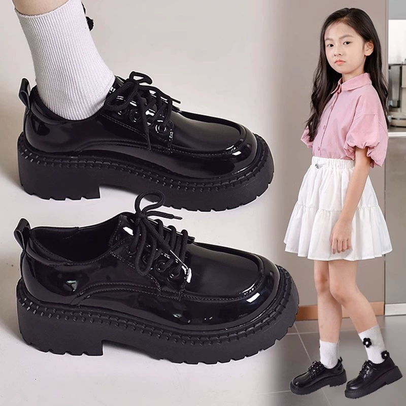 Кожаные туфли для девочек, весенне-осенние черные туфли для выступлений, коллекция 2025 года, детские туфли для больших детей, туфли принцессы, студенческие туфли для выступлений, оптом.