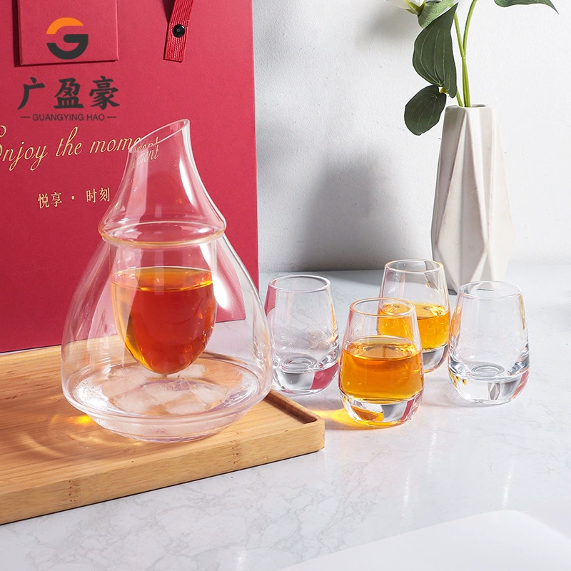 Japanese transparent crystal pocket flask, wineglass, gift box, set