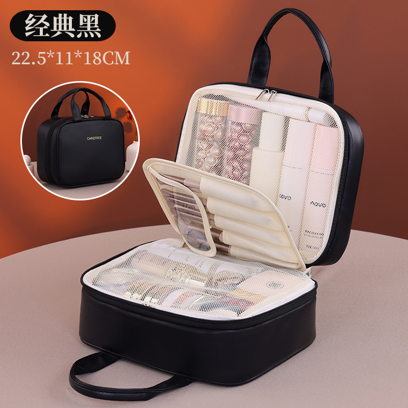 Nueva bolsa de maquillaje de doble capa de lujo ligero y alto valor de la cara, bolsa de maquillaje portátil de gran capacidad de maquillaje portátil