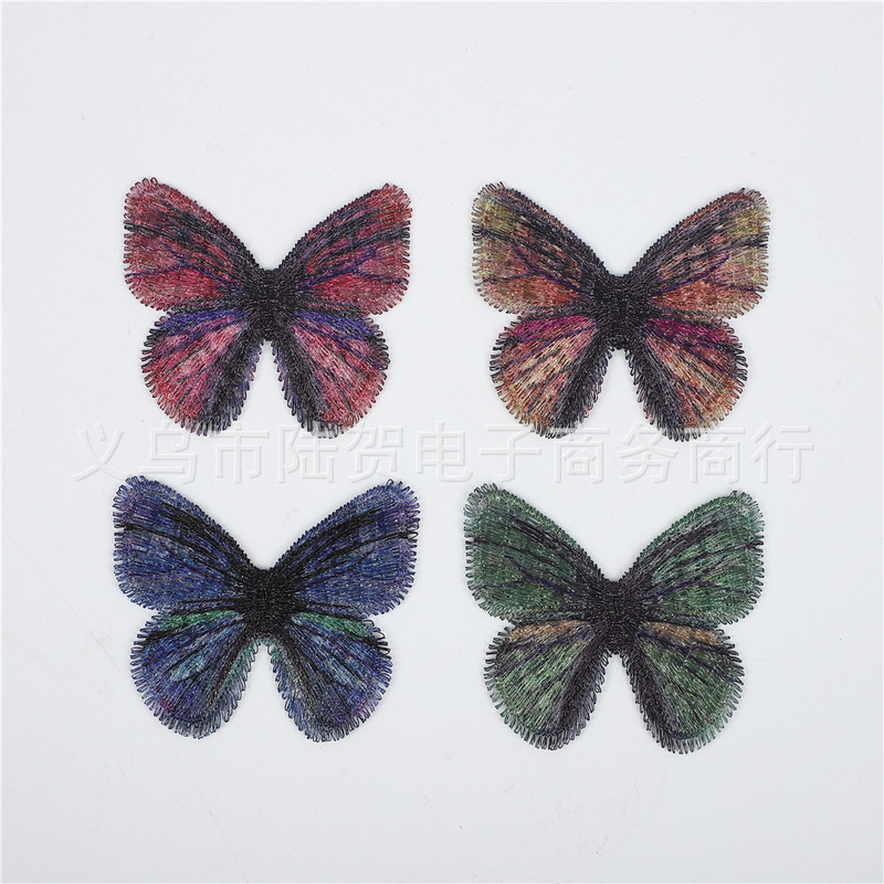 Gradient embroidery butterfly color gold thread beard printing and dyeing butterfly boutique hair accessories high-grade handmade accessories