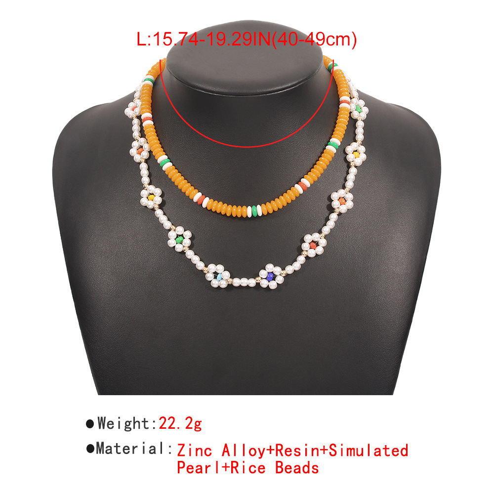 N9665 CrossBorder Ethnic Style Necklace Female Resin Imitation Pearl Small Flower Exaggerated Girly Sweet Clavicle Necklacepicture5