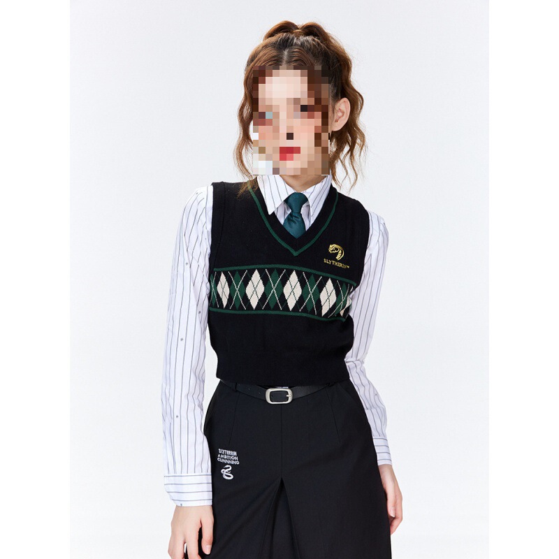 Harry Potter Sweater Preppy Style Knitted Vest Retro Quilted Jacquard Outer Wear Jk Uniform Slim Vest Layered