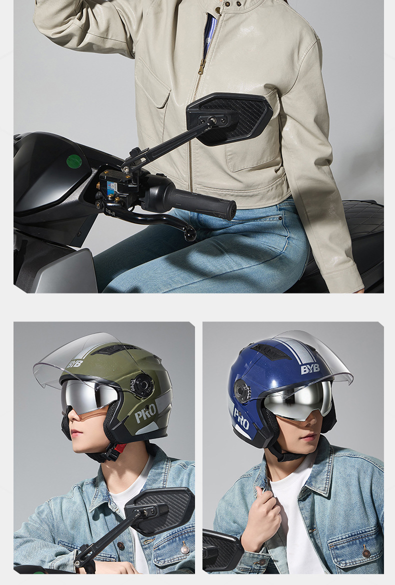 Byb26 New 3C Certified Motorcycle Helmet, Electric Vehicle Helmet, Men's and Women's Helmet, Dual-Mirror, Four-Season Anti-Fog