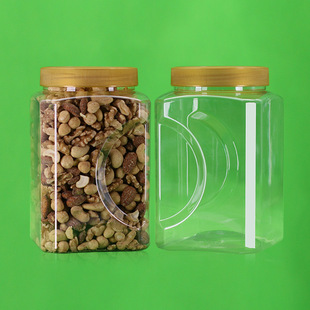 Plastic Packaging Bottle Transparent Sealed Jar Food Grade Square Large Caliber Large Capacity Nuts Medicine Snacks Sub-packaging Box