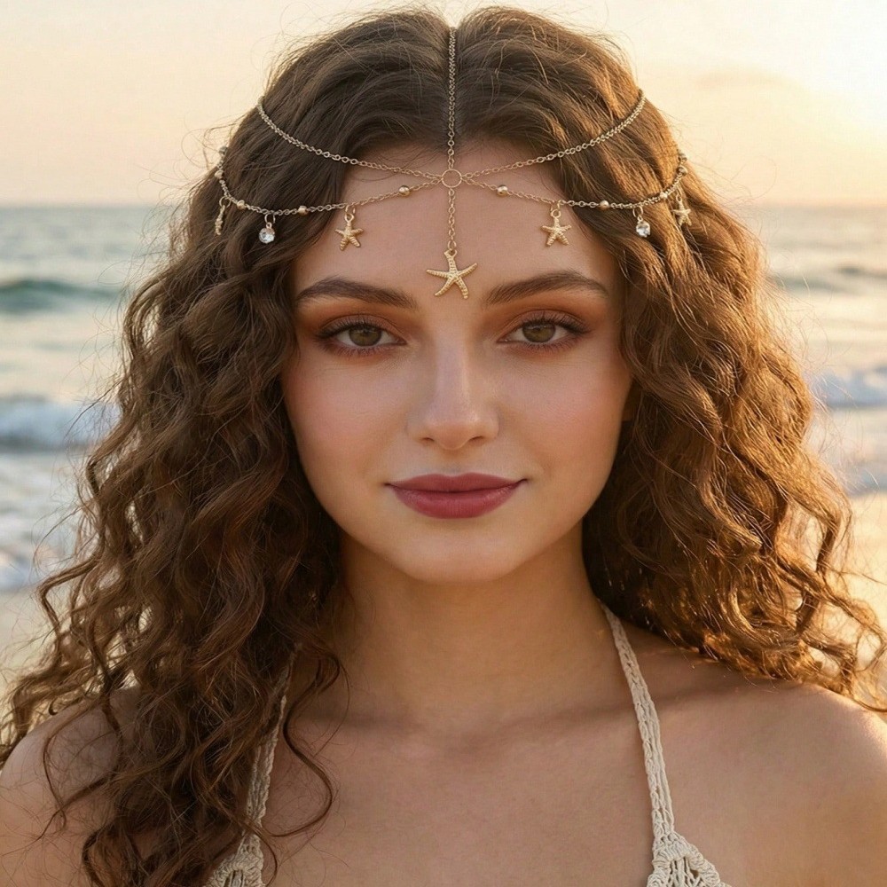 Cross-Border Jewelry Multi-Layered Star Rhinestone Tassel Hair Accessories Head Chain Bohemian Exotic Style Headpiece Forehead Chain Headpiece