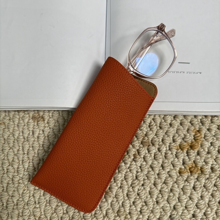 Genuine Leather Lychee Pattern Sunglasses Case, First-Layer Cowhide Glasses Storage Bag, Convenient, Wear-Resistant, High-End Protective Case, Sunglasses Box