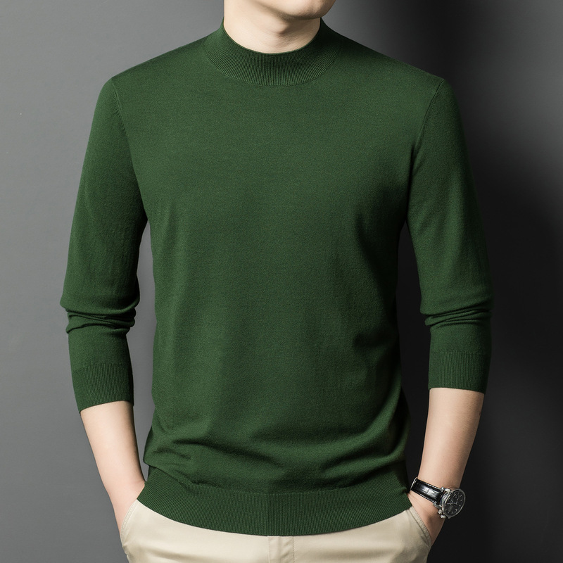 Spring and Autum Thin Imitation Wool Cashmere Feel, No Pilling, No Fading, Men's Long-Sleeved Half Turtleneck Knitwear