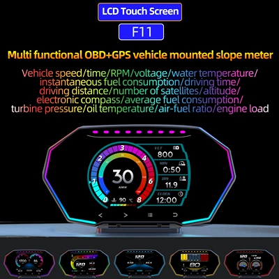Touchscreen Car HUD Head-Up Display LCD OBD Multifunctional Water Temperature Fuel Consumption GPS Speed Slope Meter F11 (Vehicle HUD) - f11-touchscreen-lcd-display-obdgpsslope-meter