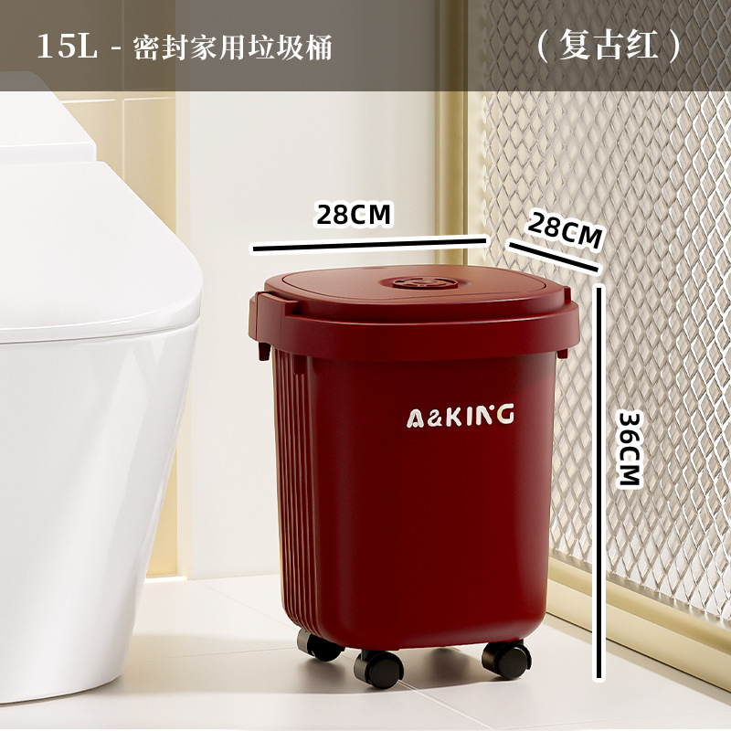 Basura doméstica cuadrada con ruedas de alto valor facial cubre cubo de inodoro de gran capacidad para sala de estar dormitorio cesta de papel especial para cocina