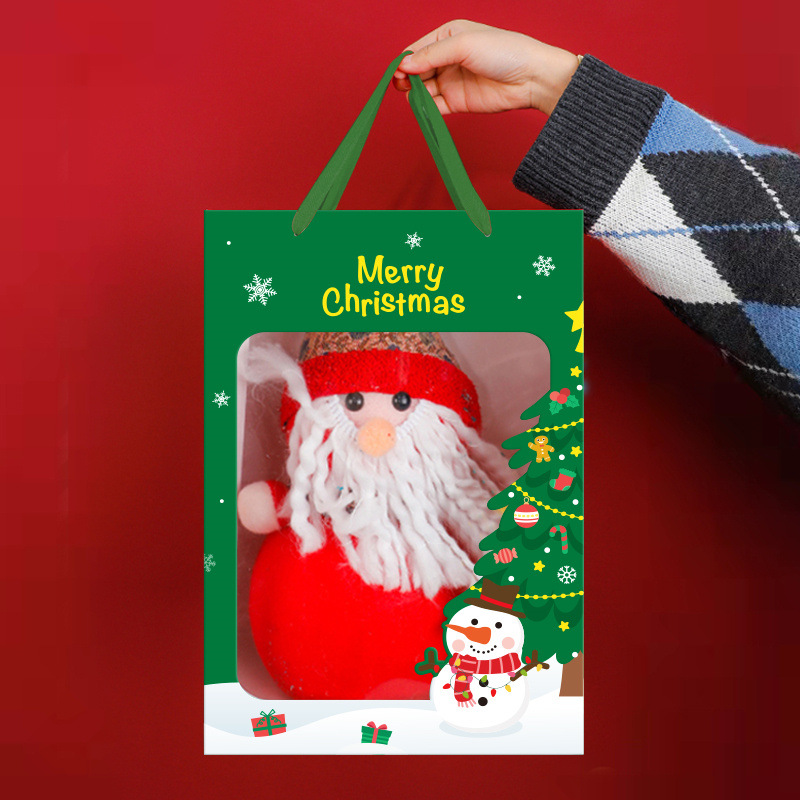 新款圣诞节平安夜纸袋苹果袋子节日开窗透明手提袋烫金包装礼品袋