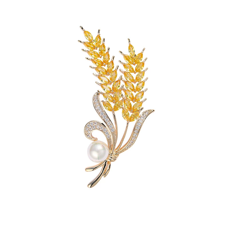 西凉妃子 Classic golden fashionable brooch, zirconium from pearl lapel pin, high-end accessory, pin