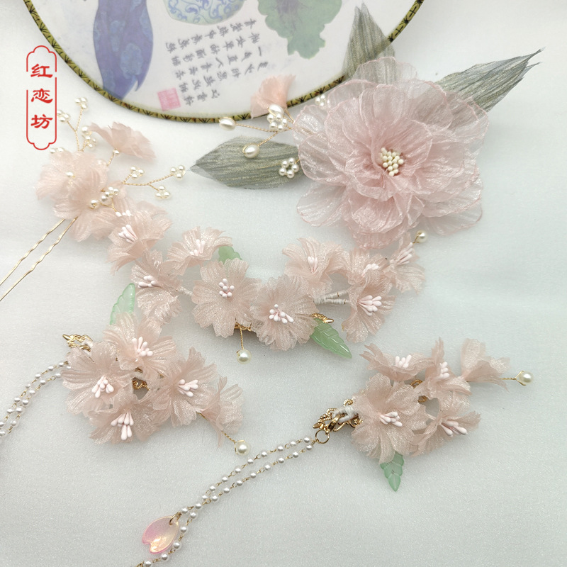 原创绢花发饰唐风发夹超仙古风花朵汉服头饰森系新娘头饰后压侧夹