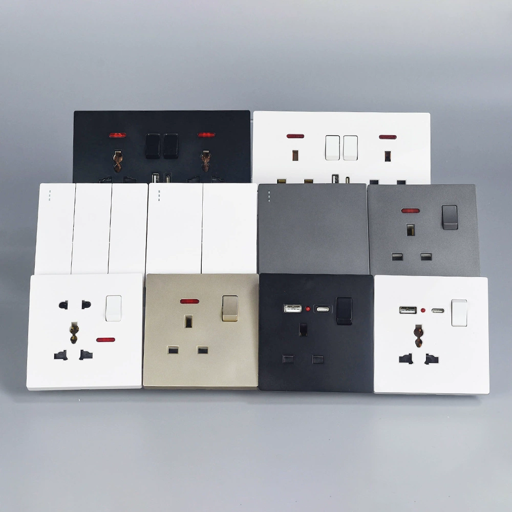 13a electric three-hole USB socket Hong Kong and Macao version British-English standard Taiwan household twin gold pc panel type c