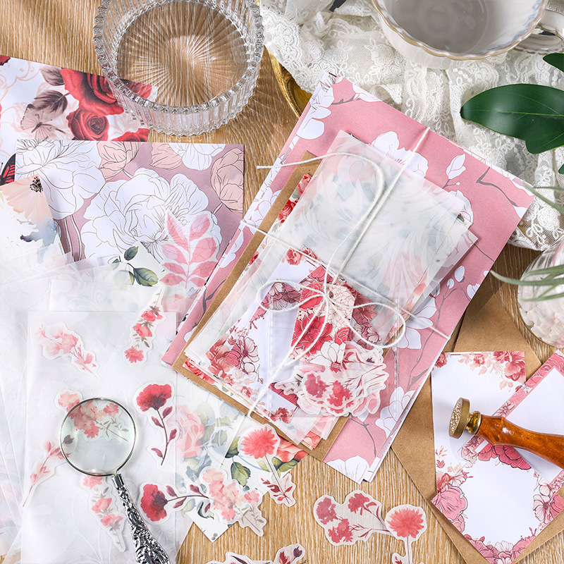 Flor regalo carta serie material pintado a mano bolsa vintage diario pegatinas traje DIY diario decoración base papelería pegatinas