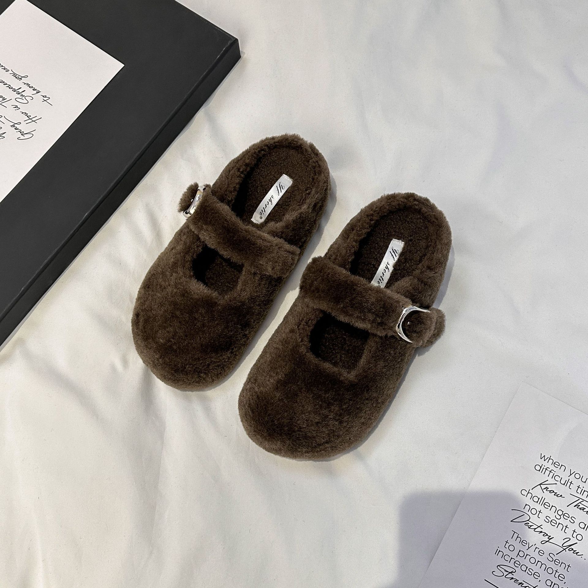 Zapatillas Destalonadas de Peluche de 5 cm de Terciopelo y Caucho Retro para Otoño e Invierno