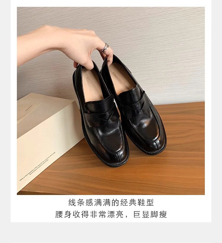 Giày lười nữ da bò mũi tròn gót vừa 3–5 cm — Điểm đen, Đốm nâu cổ điển chi tiết 10