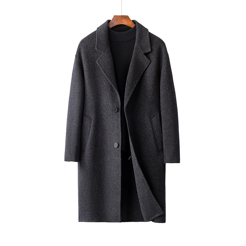 2025 invierno nuevo doble cara tweed cachemir tweed abrigo de hombre largo y medio abrigo relajado gris carbón sin image 5