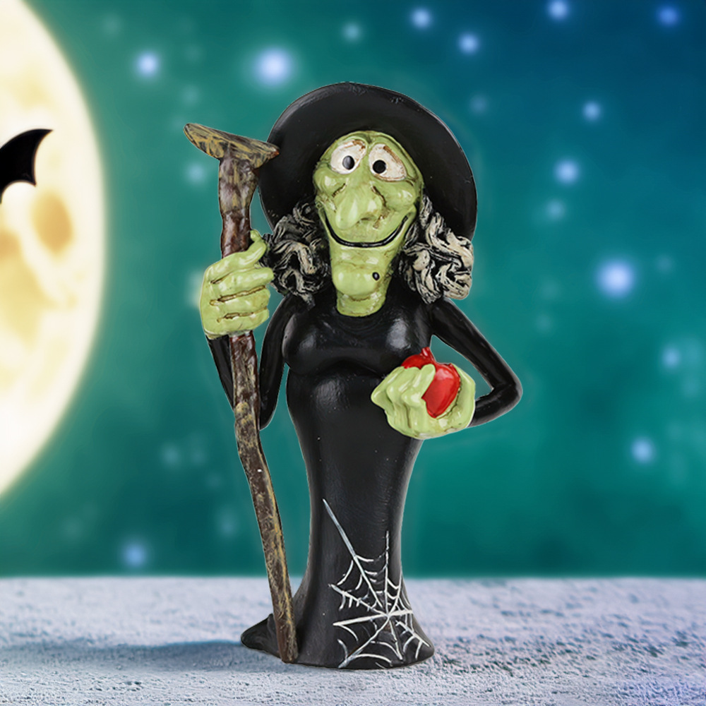  New Halloween Creative Witch Black Cat Pumpkin Head Resin Small Ornaments Desktop Atmosphere Decorations