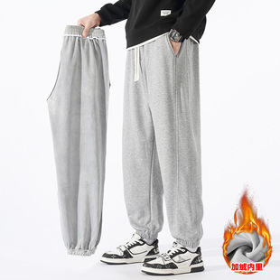 Acu Men's Clothing | Fleece-Lined Solid Color Cotton Sweatpants 2025 Autumn and Winter Versatile Heavyweight Side-Stripe Sports Casual Men's Trousers