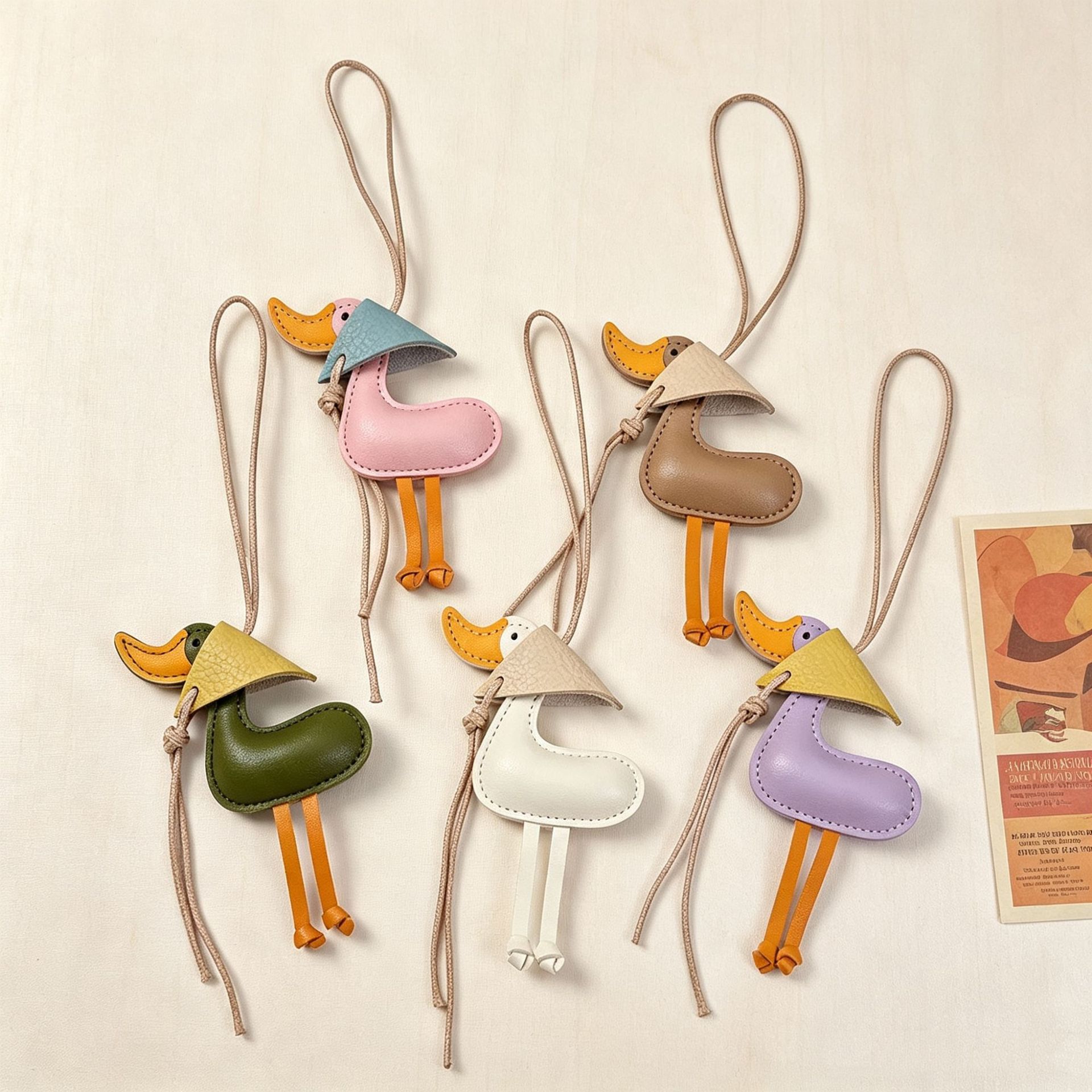 Cute cheering duck leather pendant, creative new macaron bag accessory, keychain decoration, in stock
