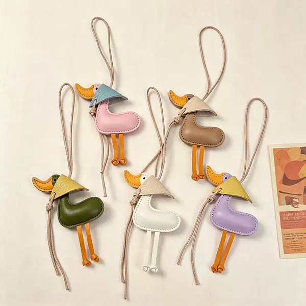 Cute cheering duck leather pendant, creative new macaron bag accessory, keychain decoration, in stock