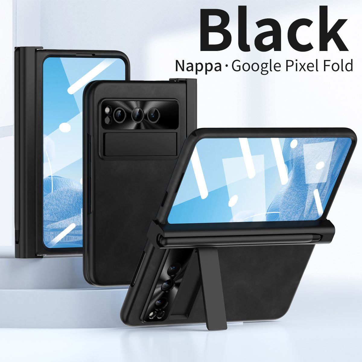 Compatible With Google Phone Pixel Fold Plain Leather Foldable Shockproof Pen Slot Hinge Protective Case_voghion.com