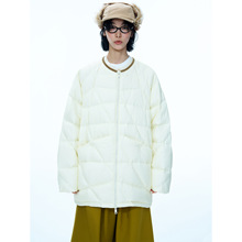 [识时]新品轻薄不规则格纹长袖阔型90白鸭绒羽绒夹克外套女V9048