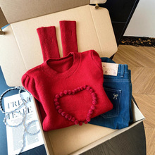 十三行~爱心袖套针织毛衣女2025秋冬新款纯欲泡泡袖小香风上衣